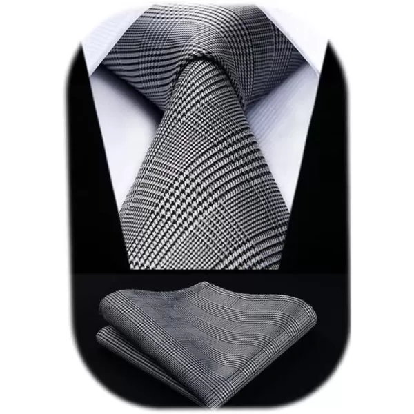 HISDERN Ties for Men Solid Houndstooth Neckties Handkerchief Formal Business Tie &amp; Pocket Square Set Wedding Party