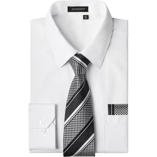 Men's Solid Long Sleeve Dress Shirt with Matching Tie and Handkerchief Set Classic Button Down Formal Business Shirts