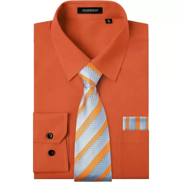 Men's Solid Long Sleeve Dress Shirt with Matching Tie and Handkerchief Set Classic Button Down Formal Business Shirts