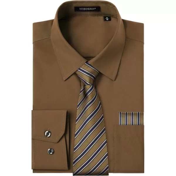Men's Solid Long Sleeve Dress Shirt with Matching Tie and Handkerchief Set Classic Button Down Formal Business Shirts