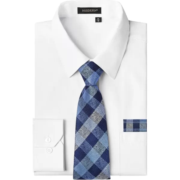 Men's Solid Long Sleeve Dress Shirt with Matching Tie and Handkerchief Set Classic Button Down Formal Business Shirts