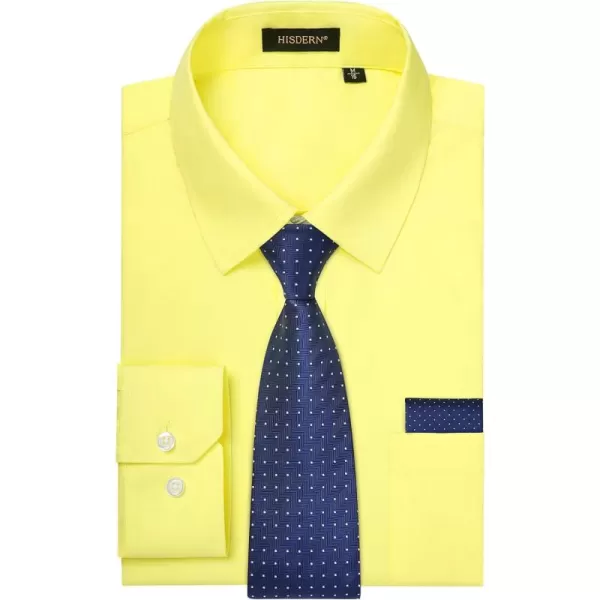 Men's Solid Long Sleeve Dress Shirt with Matching Tie and Handkerchief Set Classic Button Down Formal Business Shirts