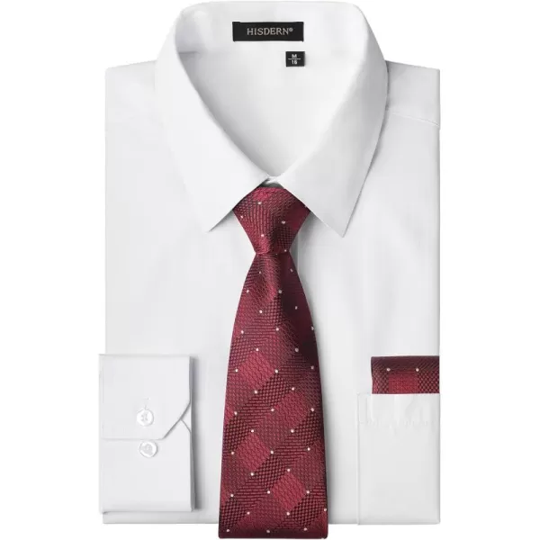Men's Solid Long Sleeve Dress Shirt with Matching Tie and Handkerchief Set Classic Button Down Formal Business Shirts
