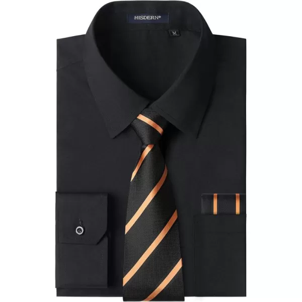 Men's Solid Long Sleeve Dress Shirt with Matching Tie and Handkerchief Set Classic Button Down Formal Business Shirts