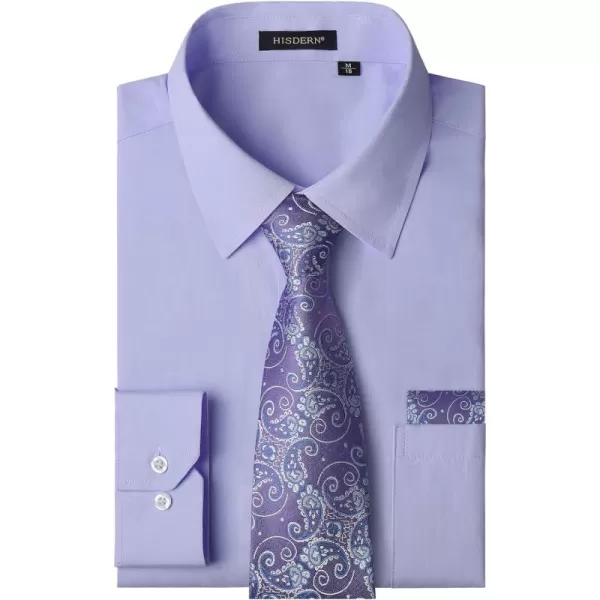 Men's Solid Long Sleeve Dress Shirt with Matching Tie and Handkerchief Set Classic Button Down Formal Business Shirts