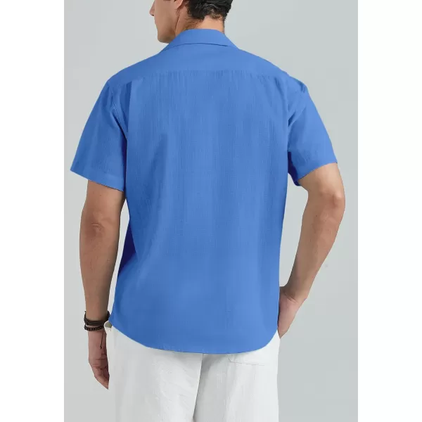 HISDERN Linen Cotton Shirts for Men Short Sleeve Casual Summer Button Down Shirt Beach Vacation Shirt with Pocket