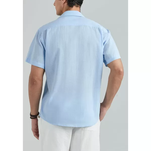 HISDERN Linen Cotton Shirts for Men Short Sleeve Casual Summer Button Down Shirt Beach Vacation Shirt with Pocket
