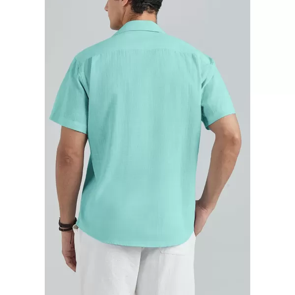 HISDERN Linen Cotton Shirts for Men Short Sleeve Casual Summer Button Down Shirt Beach Vacation Shirt with Pocket