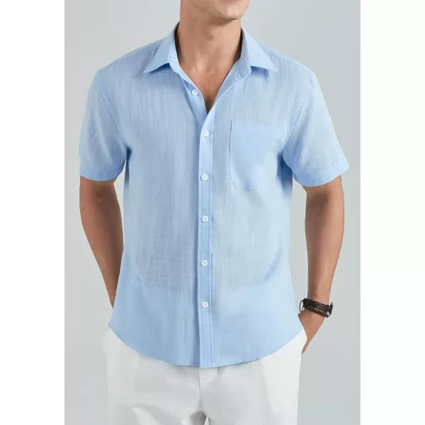 HISDERN Linen Cotton Shirts for Men Short Sleeve Casual Summer Button Down Shirt Beach Vacation Shirt with Pocket