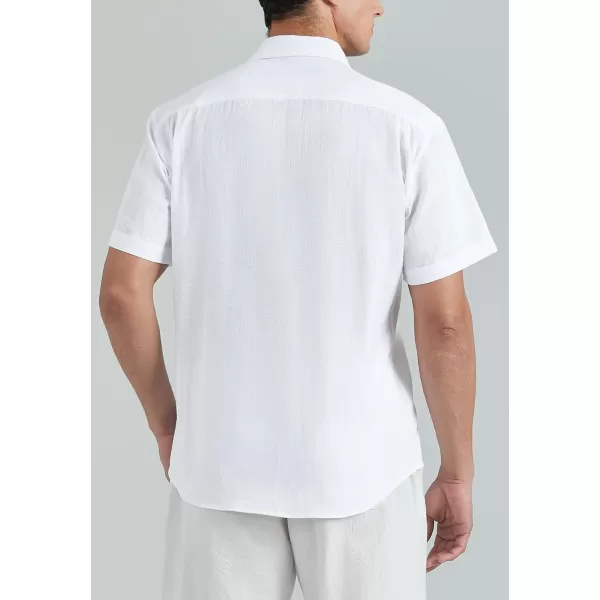 HISDERN Linen Cotton Shirts for Men Short Sleeve Casual Summer Button Down Shirt Beach Vacation Shirt with Pocket