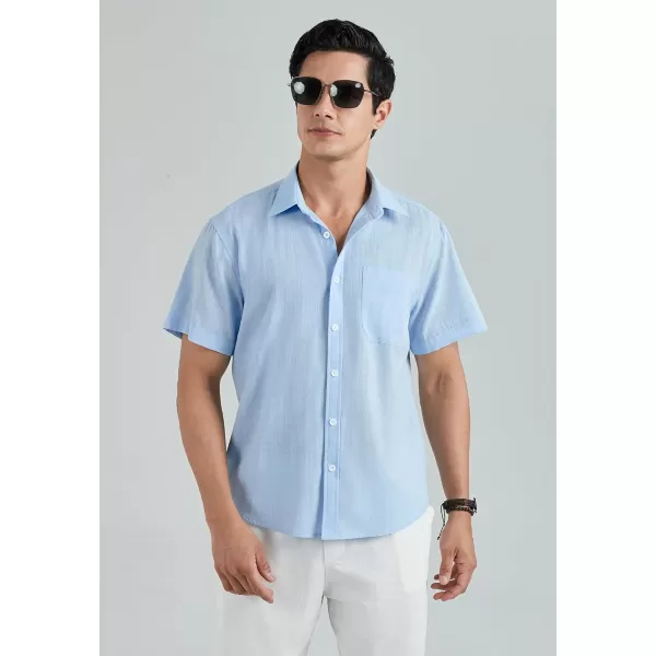 HISDERN Linen Cotton Shirts for Men Short Sleeve Casual Summer Button Down Shirt Beach Vacation Shirt with Pocket