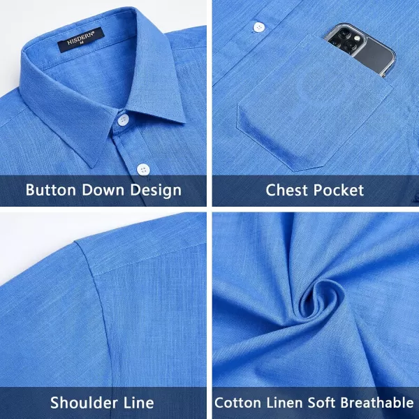 HISDERN Linen Cotton Shirts for Men Short Sleeve Casual Summer Button Down Shirt Beach Vacation Shirt with Pocket