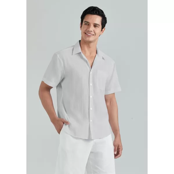 HISDERN Linen Cotton Shirts for Men Short Sleeve Casual Summer Button Down Shirt Beach Vacation Shirt with Pocket