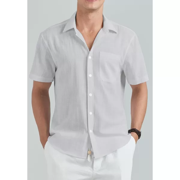 HISDERN Linen Cotton Shirts for Men Short Sleeve Casual Summer Button Down Shirt Beach Vacation Shirt with Pocket