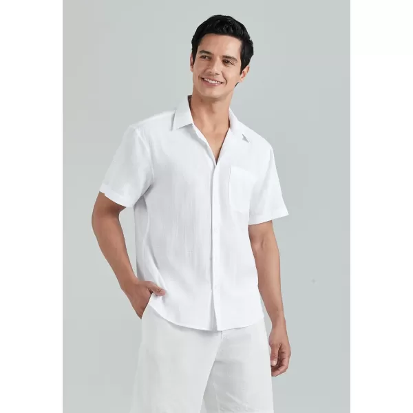 HISDERN Linen Cotton Shirts for Men Short Sleeve Casual Summer Button Down Shirt Beach Vacation Shirt with Pocket