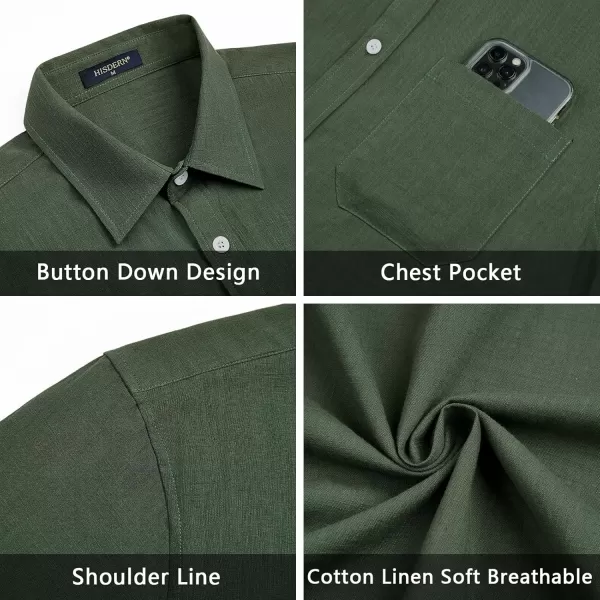 HISDERN Linen Cotton Shirts for Men Short Sleeve Casual Summer Button Down Shirt Beach Vacation Shirt with Pocket