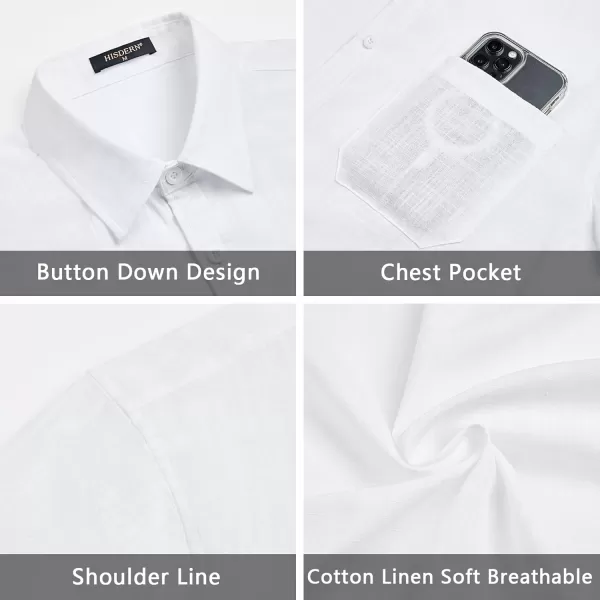 HISDERN Linen Cotton Shirts for Men Short Sleeve Casual Summer Button Down Shirt Beach Vacation Shirt with Pocket