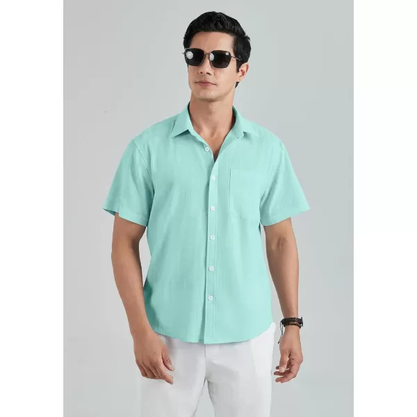 HISDERN Linen Cotton Shirts for Men Short Sleeve Casual Summer Button Down Shirt Beach Vacation Shirt with Pocket