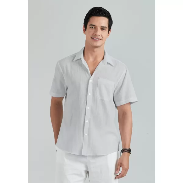 HISDERN Linen Cotton Shirts for Men Short Sleeve Casual Summer Button Down Shirt Beach Vacation Shirt with Pocket