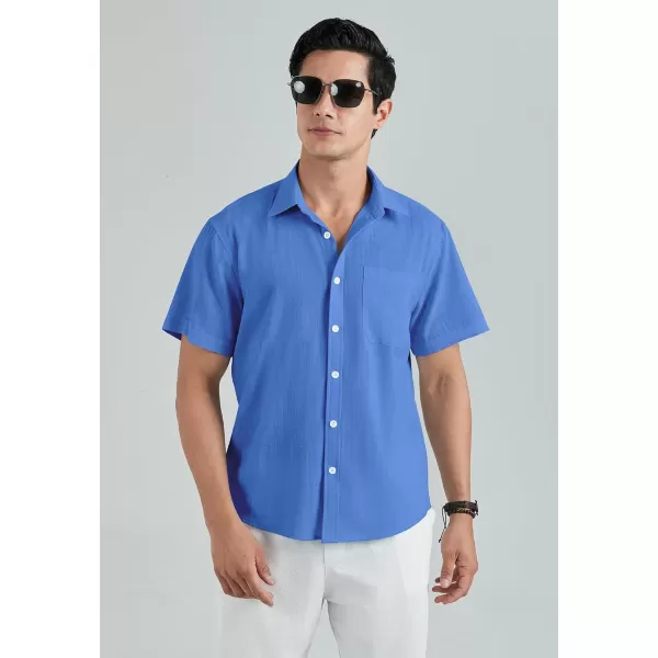 HISDERN Linen Cotton Shirts for Men Short Sleeve Casual Summer Button Down Shirt Beach Vacation Shirt with Pocket