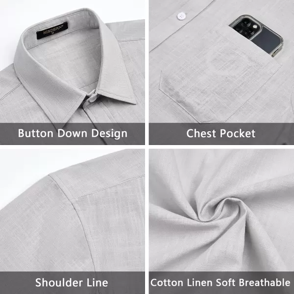 HISDERN Linen Cotton Shirts for Men Short Sleeve Casual Summer Button Down Shirt Beach Vacation Shirt with Pocket