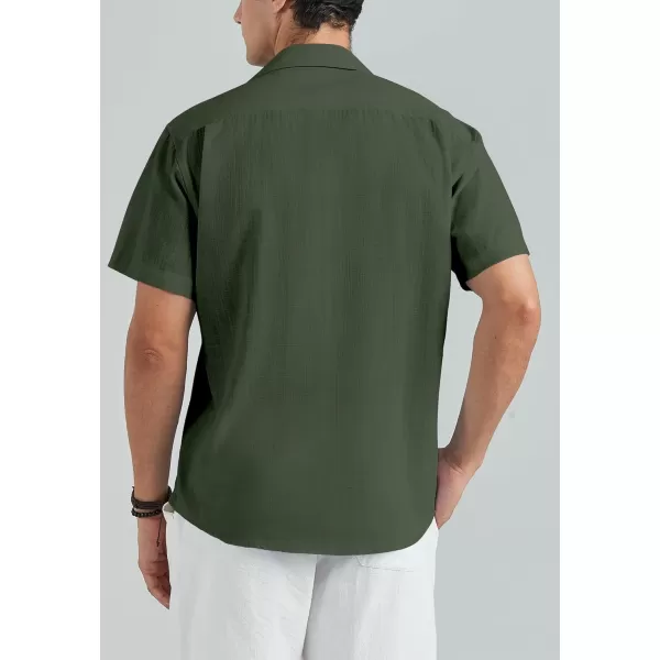 HISDERN Linen Cotton Shirts for Men Short Sleeve Casual Summer Button Down Shirt Beach Vacation Shirt with Pocket