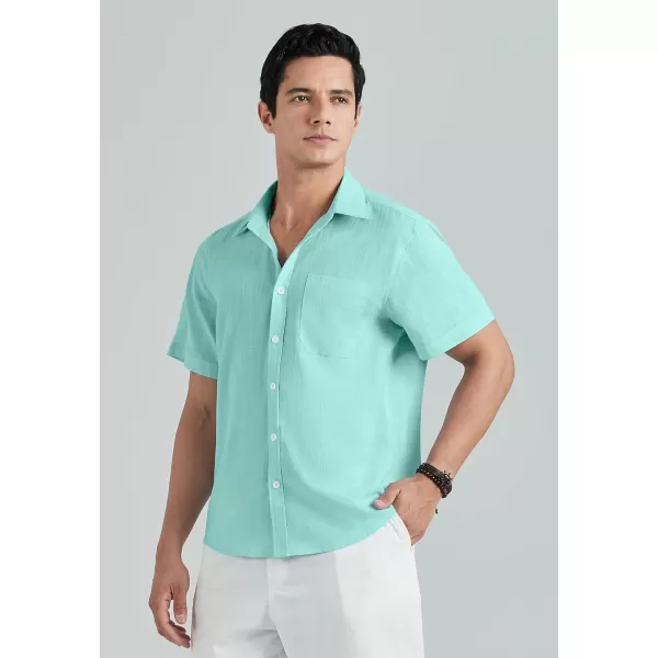 HISDERN Linen Cotton Shirts for Men Short Sleeve Casual Summer Button Down Shirt Beach Vacation Shirt with Pocket