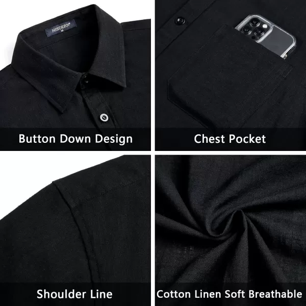 HISDERN Linen Cotton Shirts for Men Short Sleeve Casual Summer Button Down Shirt Beach Vacation Shirt with Pocket