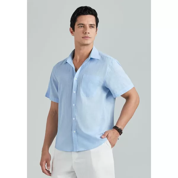 HISDERN Linen Cotton Shirts for Men Short Sleeve Casual Summer Button Down Shirt Beach Vacation Shirt with Pocket