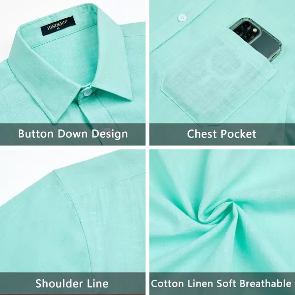 HISDERN Linen Cotton Shirts for Men Short Sleeve Casual Summer Button Down Shirt Beach Vacation Shirt with Pocket