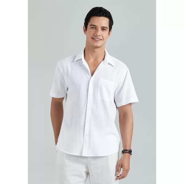 HISDERN Linen Cotton Shirts for Men Short Sleeve Casual Summer Button Down Shirt Beach Vacation Shirt with Pocket