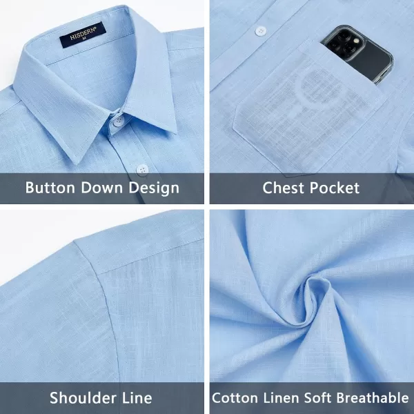 HISDERN Linen Cotton Shirts for Men Short Sleeve Casual Summer Button Down Shirt Beach Vacation Shirt with Pocket