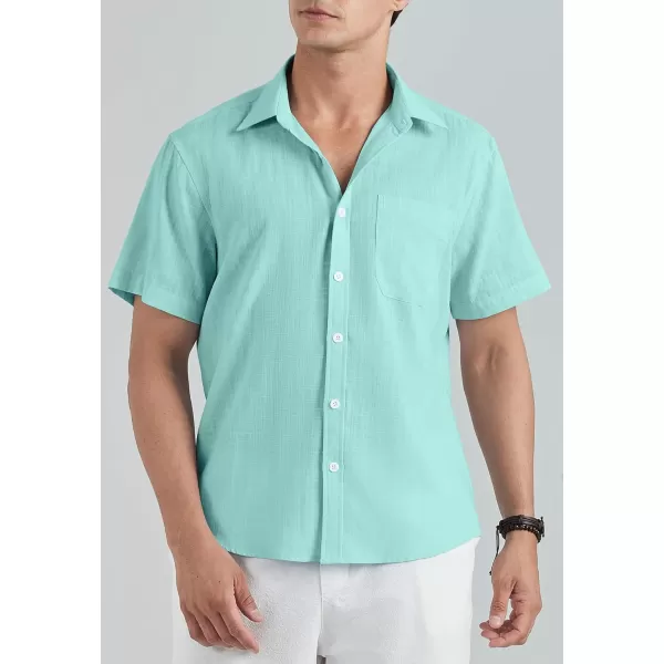 HISDERN Linen Cotton Shirts for Men Short Sleeve Casual Summer Button Down Shirt Beach Vacation Shirt with Pocket