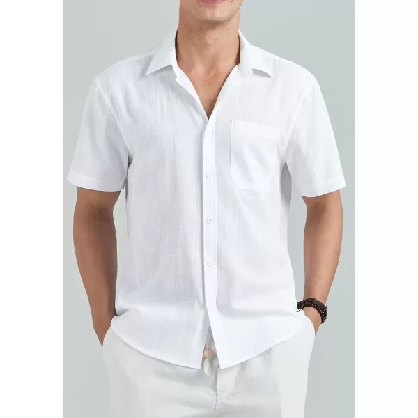 HISDERN Linen Cotton Shirts for Men Short Sleeve Casual Summer Button Down Shirt Beach Vacation Shirt with Pocket