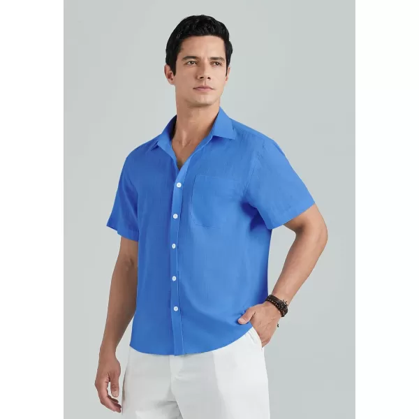 HISDERN Linen Cotton Shirts for Men Short Sleeve Casual Summer Button Down Shirt Beach Vacation Shirt with Pocket
