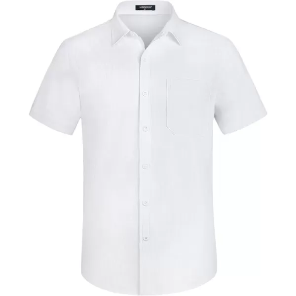 HISDERN Linen Cotton Shirts for Men Short Sleeve Casual Summer Button Down Shirt Beach Vacation Shirt with Pocket