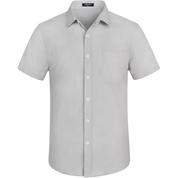 HISDERN Linen Cotton Shirts for Men Short Sleeve Casual Summer Button Down Shirt Beach Vacation Shirt with Pocket