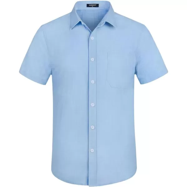 HISDERN Linen Cotton Shirts for Men Short Sleeve Casual Summer Button Down Shirt Beach Vacation Shirt with Pocket