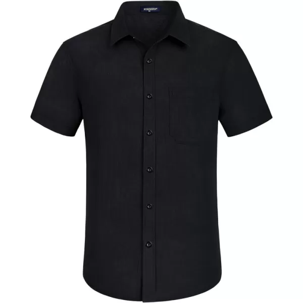 HISDERN Linen Cotton Shirts for Men Short Sleeve Casual Summer Button Down Shirt Beach Vacation Shirt with Pocket