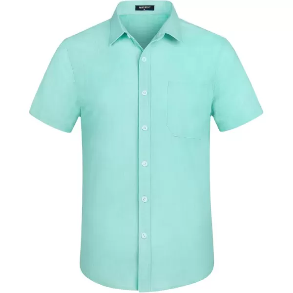 HISDERN Linen Cotton Shirts for Men Short Sleeve Casual Summer Button Down Shirt Beach Vacation Shirt with Pocket