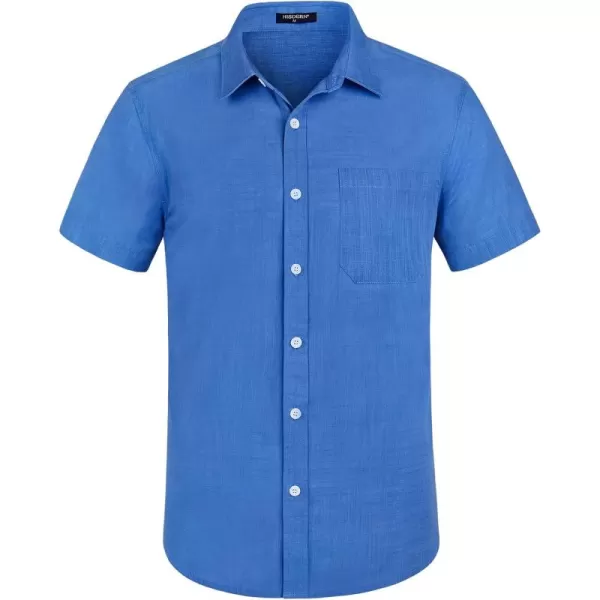 HISDERN Linen Cotton Shirts for Men Short Sleeve Casual Summer Button Down Shirt Beach Vacation Shirt with Pocket