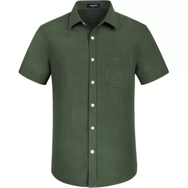 HISDERN Linen Cotton Shirts for Men Short Sleeve Casual Summer Button Down Shirt Beach Vacation Shirt with Pocket