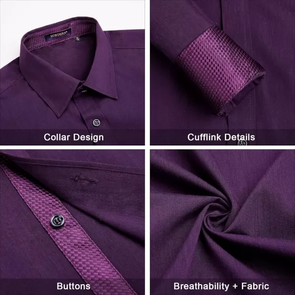 HISDERN Mens Dress Shirts Long Sleeve Button Down Casual Shirts for Men Inner Contrast Formal Business Tuxedo Wedding Shirt