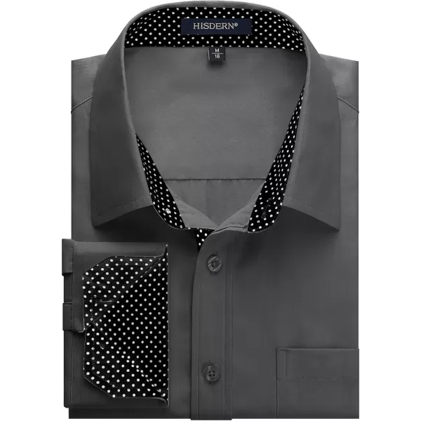 HISDERN Mens Dress Shirts Long Sleeve Button Down Casual Shirts for Men Inner Contrast Formal Business Tuxedo Wedding Shirt)