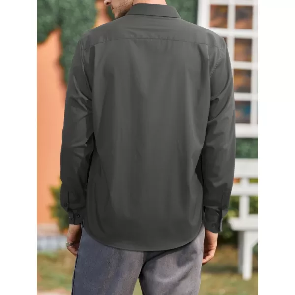 HISDERN Mens Dress Shirts Long Sleeve Button Down Casual Shirts for Men Inner Contrast Formal Business Tuxedo Wedding Shirt)