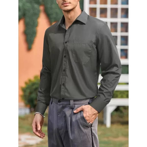 HISDERN Mens Dress Shirts Long Sleeve Button Down Casual Shirts for Men Inner Contrast Formal Business Tuxedo Wedding Shirt)