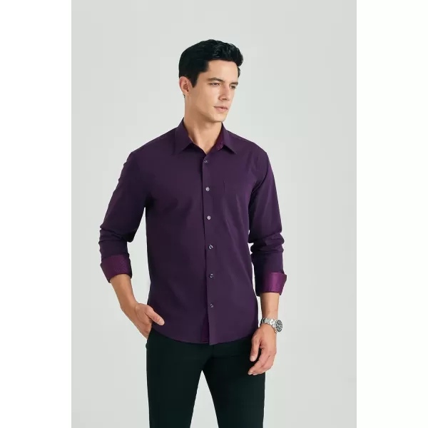 HISDERN Mens Dress Shirts Long Sleeve Button Down Casual Shirts for Men Inner Contrast Formal Business Tuxedo Wedding Shirt