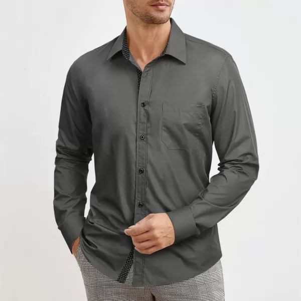 HISDERN Mens Dress Shirts Long Sleeve Button Down Casual Shirts for Men Inner Contrast Formal Business Tuxedo Wedding Shirt)
