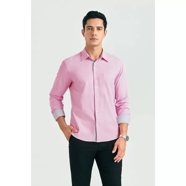 HISDERN Mens Dress Shirts Long Sleeve Button Down Casual Shirts for Men Inner Contrast Formal Business Tuxedo Wedding Shirt)