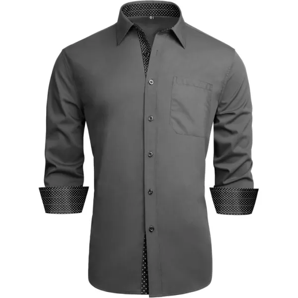 HISDERN Mens Dress Shirts Long Sleeve Button Down Casual Shirts for Men Inner Contrast Formal Business Tuxedo Wedding Shirt)